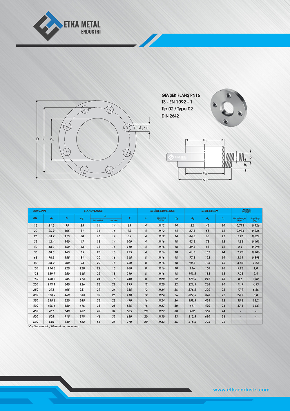 GEVŞEK FLANŞ PN16 EN1092-1 DIN 2641TİP 02