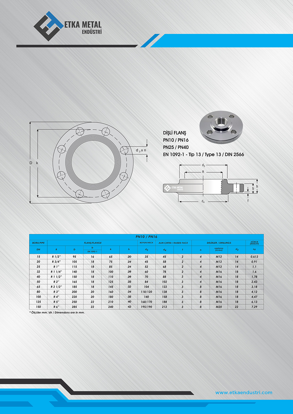 DİŞLİ FLANŞ PN16 EN1092-1 DIN2566 TIP13
