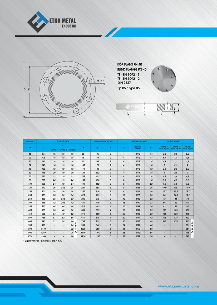KÖR FLANŞ PN40 EN1092-1 DIN 2527 TIP 05